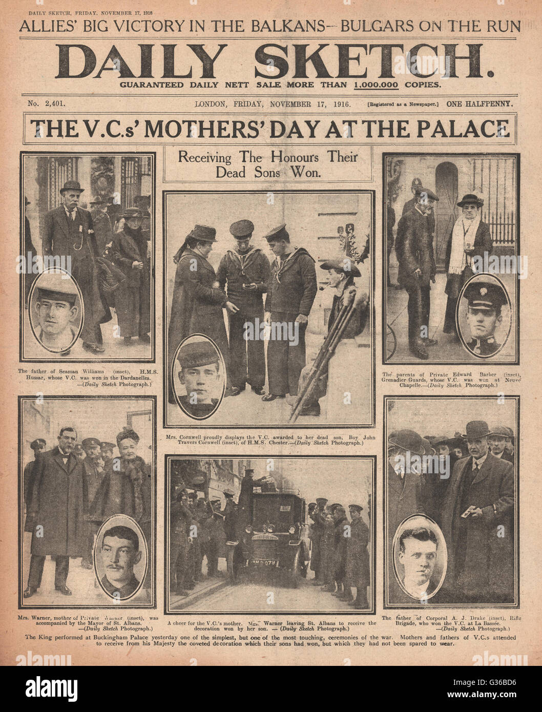 1916 boceto diario padres de los receptores de VC en el Palacio de Buckingham Foto de stock