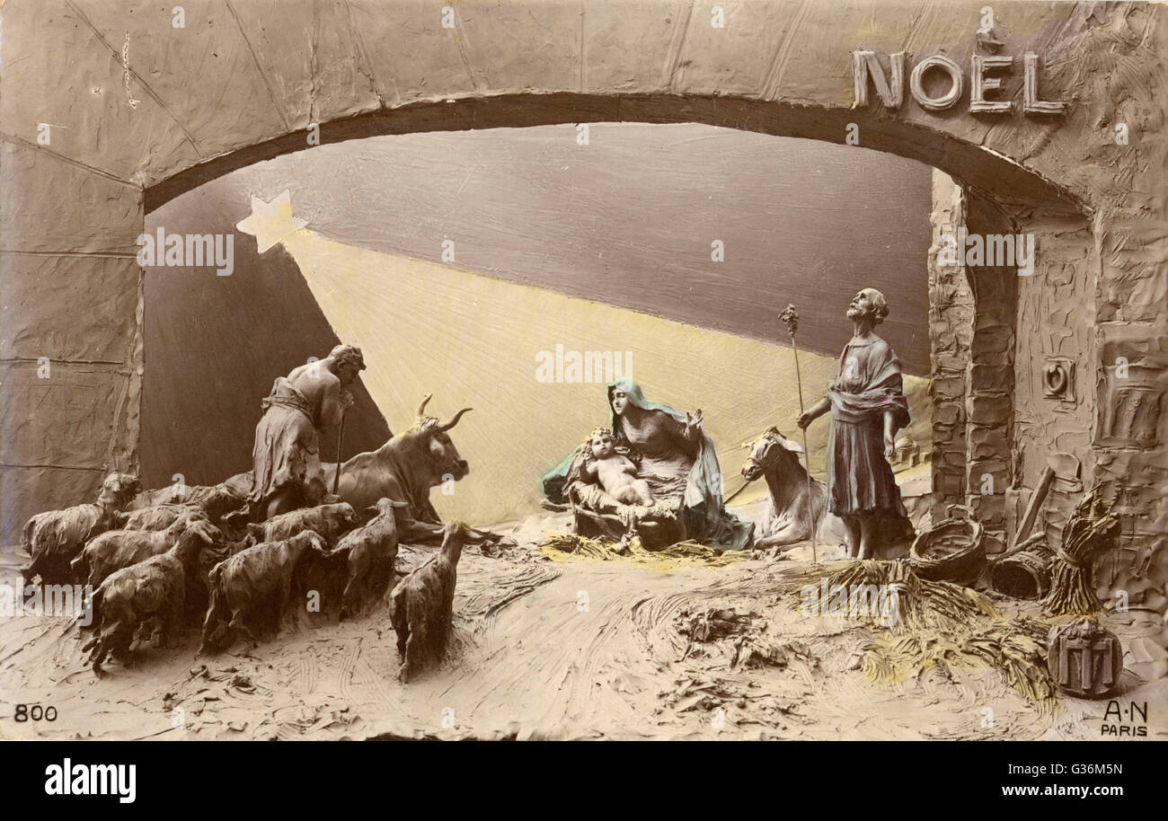 Pesebre navideño en el pesebre Fecha: 1908 Foto de stock