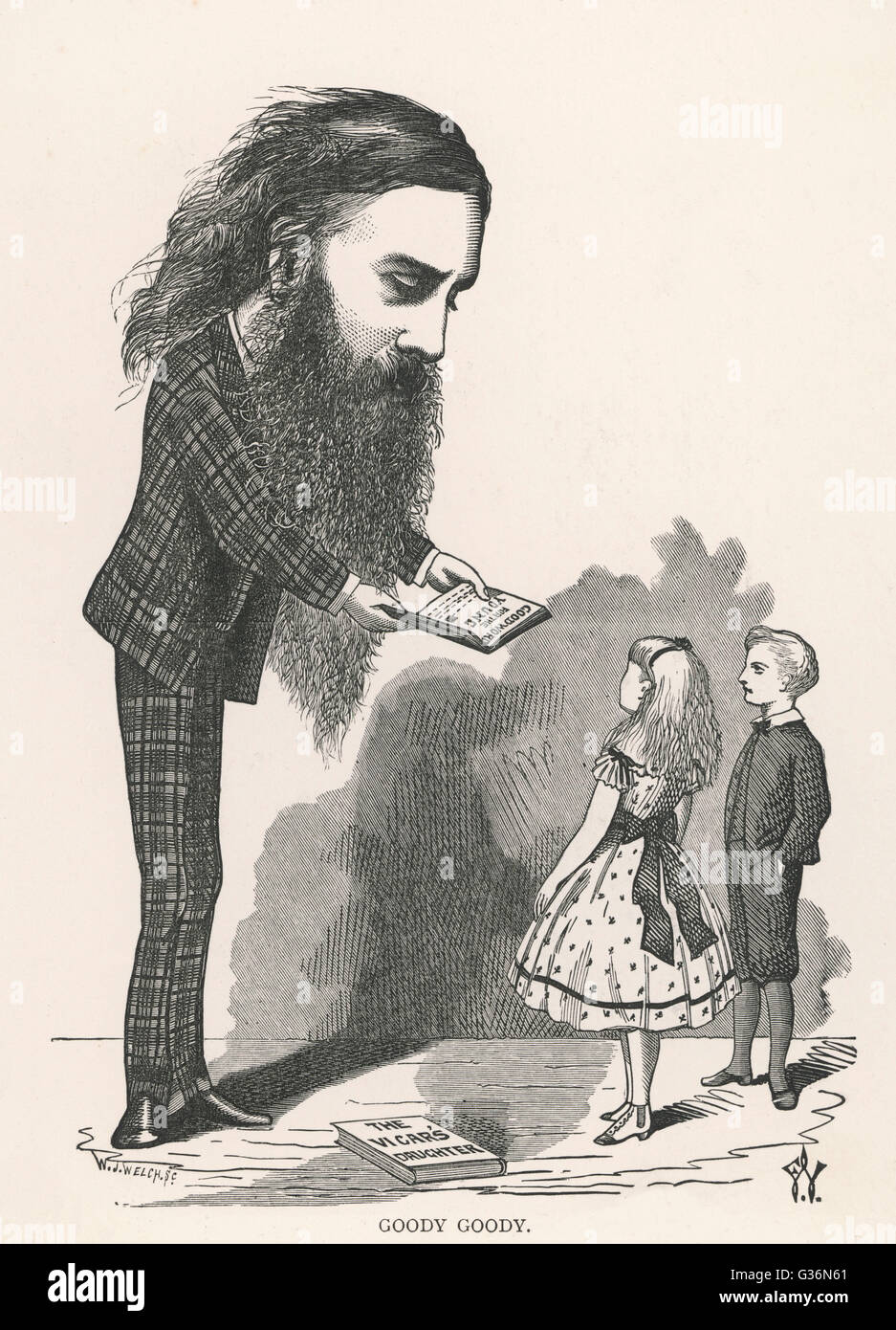 Una caricatura en la representación de George MacDonald (1824-1905), autor escocés, poeta y ministro cristiano. Sus libros para niños son muy populares. Fecha: 1873 Foto de stock