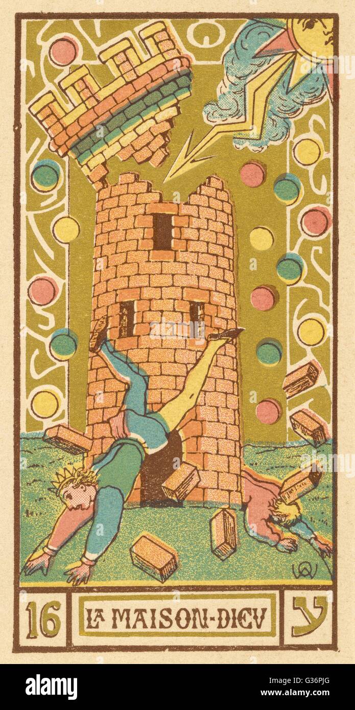 Carta del Tarot 16 - La Maison Dieu (la Torre, a veces también conocida  como el Hospital). Fecha: siglo XX Fotografía de stock - Alamy