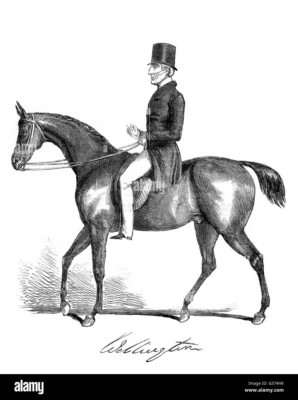 ARTHUR WELLESLEY, duque de Wellington, soldado y estadista, cabalgando dos años antes de su muerte Fecha: 1769 - 1852 Foto de stock