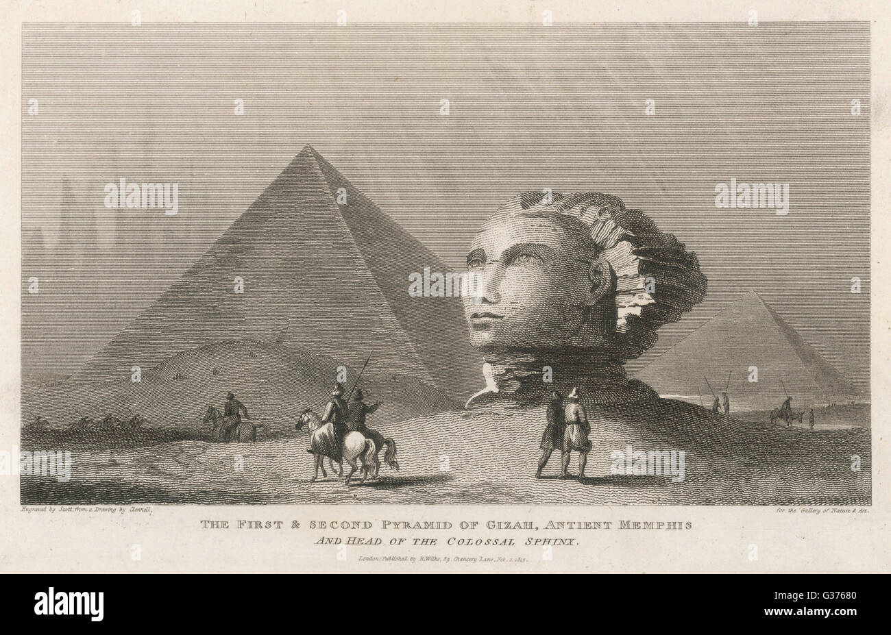 Incluso en 1813 las pirámides y la Esfinge eran maravillas del mundo, intrigante, científicos y turistas, antiquaries y arqueólogos. Fecha: 1813 Foto de stock