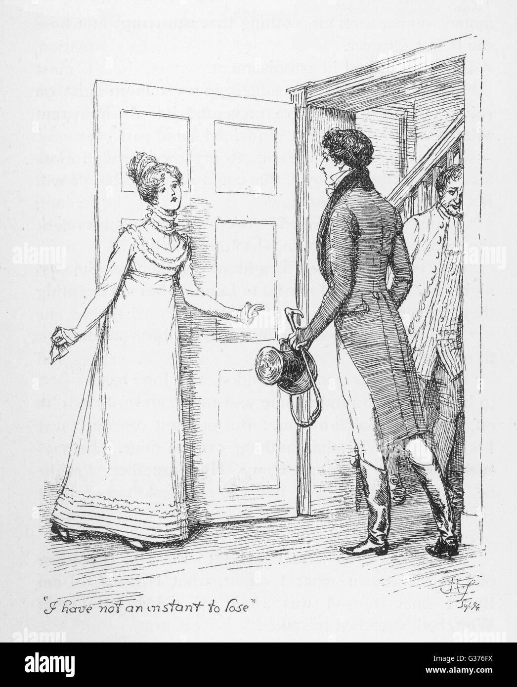"No tengo un instante para perder', dice Elizabeth Bennet a Mr Darcy: Primera fecha de publicación: 1813 Foto de stock