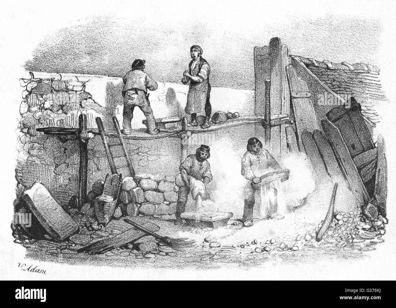 Los masones franceses en el trabajo Fecha: circa 1845 Foto de stock