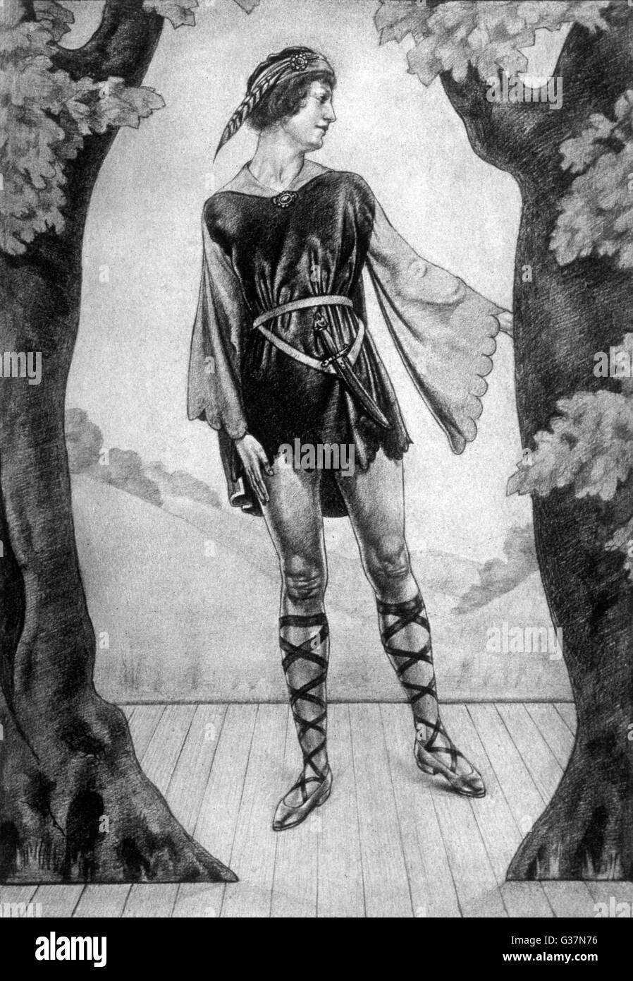 Sibyl Vane, la actriz que es objeto de los afectos de Dorian, en el escenario como Rosalind. Fecha: Primera publicación: 1891 Foto de stock