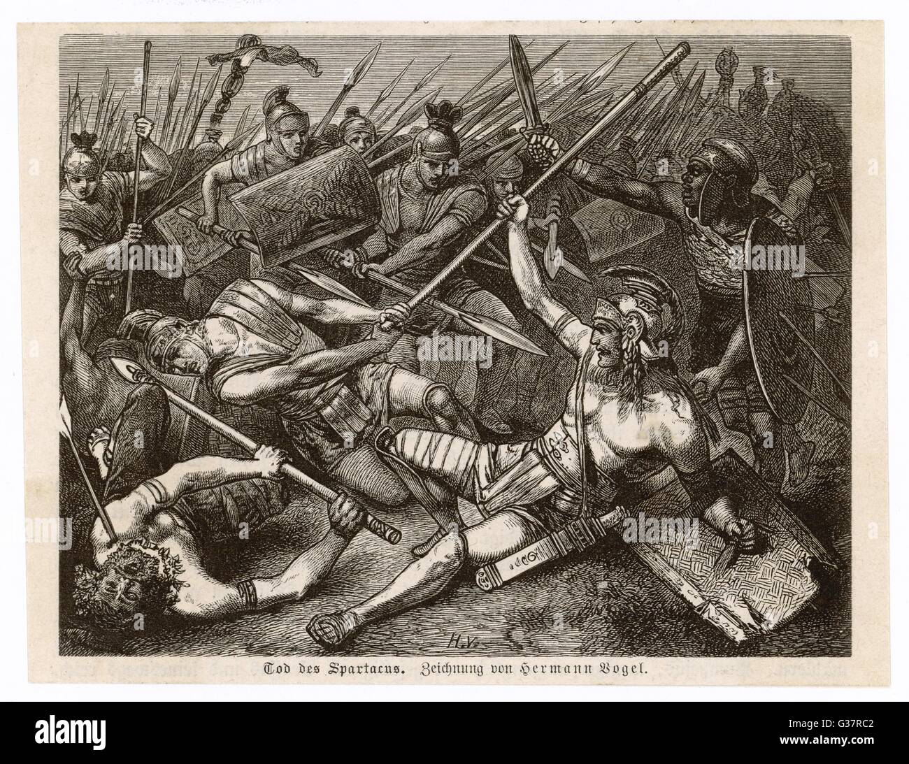 Sublevación de esclavos en la batalla final craso derrota a los esclavos y Espartaco es asesinado en el campo de batalla Fecha: 71 A.C. Foto de stock