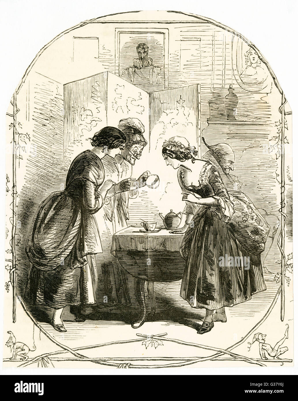 Mientras la razón duerme, la Tía narra sus sobrinas del apuesto extraños prometida por sus hojas de té . Fecha: 1851 Foto de stock