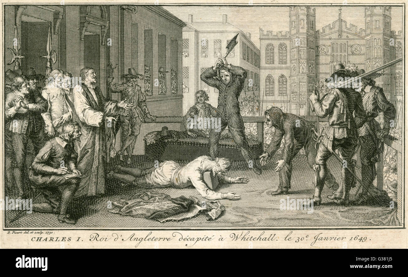 El rey Carlos I ejecutado con Richard Brandon a punto de entregar el golpe mortal del hacha Fecha: 30 de enero de 1649 Foto de stock
