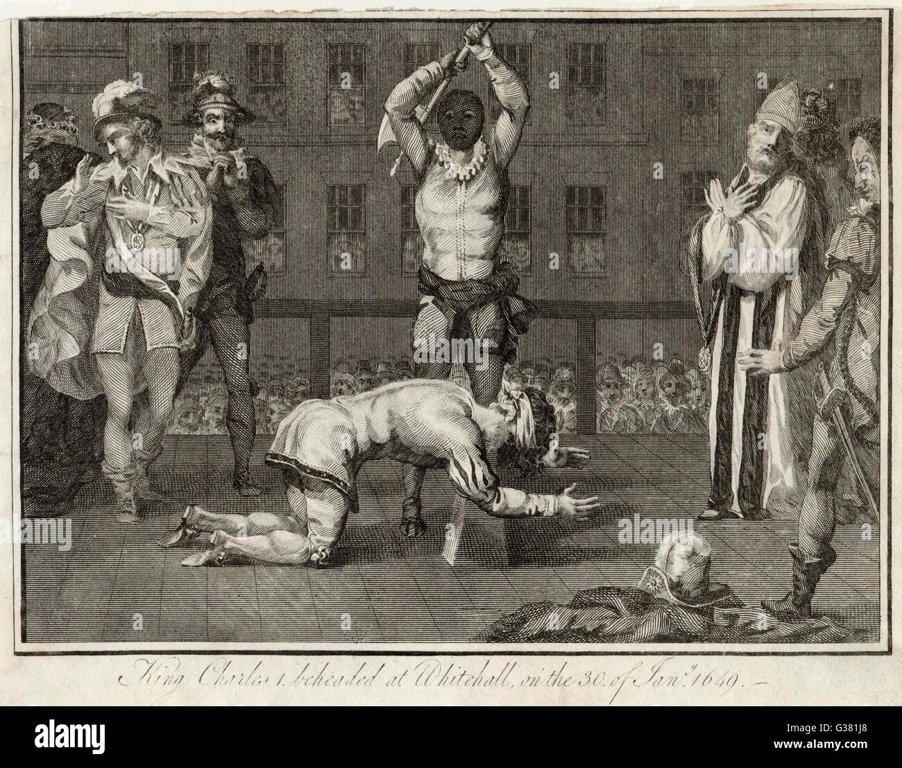 El rey Carlos I ejecutado como Richard Brandon ofrece el golpe mortal del hacha Fecha: 30 de enero de 1649 Foto de stock