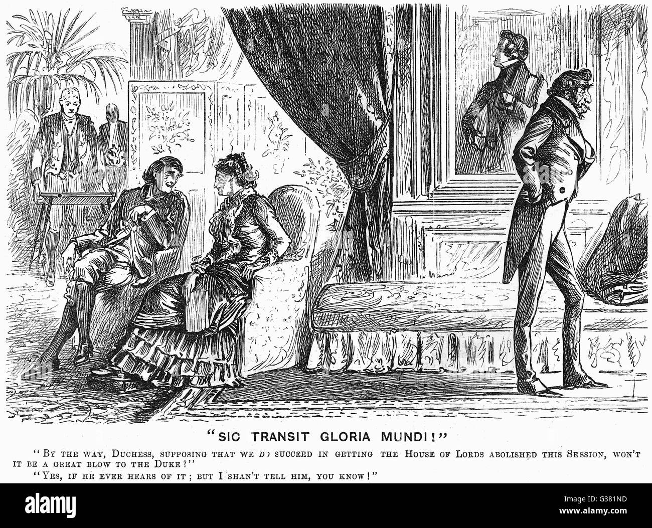 Comentar la aristocracia - discutir la abolición de la Cámara de los Lores Fecha: 1884 Foto de stock