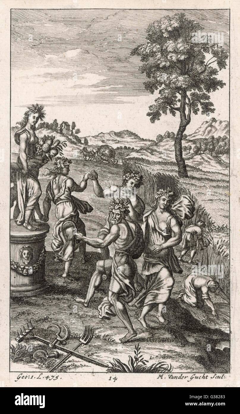 Roman countryfolk bailando en honor de Ceres [Deméter, la diosa de la agricultura] Fecha: 29 A.C. Foto de stock