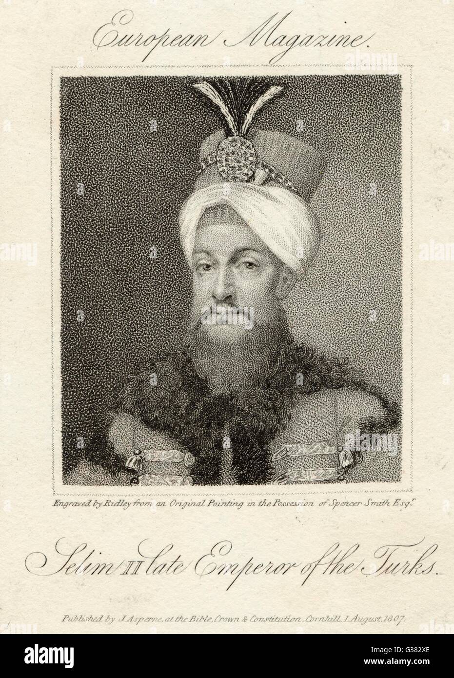 El Sultán Selim III DE TURQUÍA [Nota que la leyenda impresa es errónea] Fecha: 1761 - 1808 Foto de stock