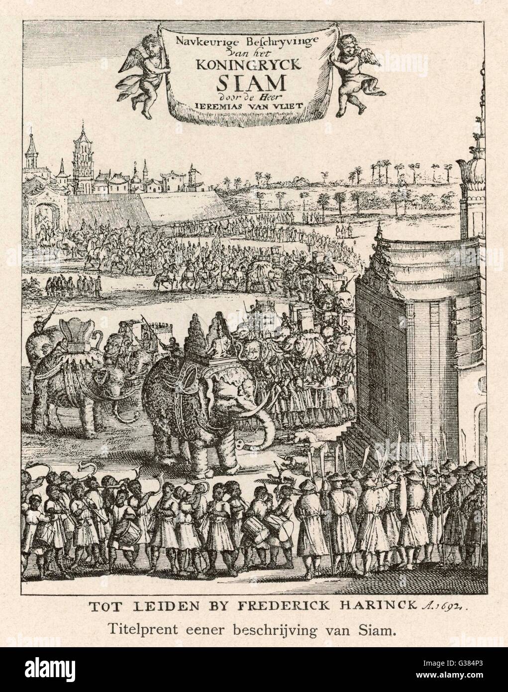 Frontispicio a un libro holandés en Siam Fecha: 1692 Foto de stock