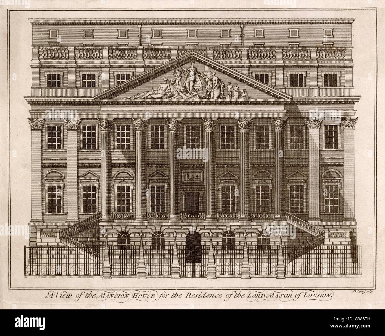 Mansion House, la residencia del Alcalde de Londres. Fecha: 1750 Foto de stock