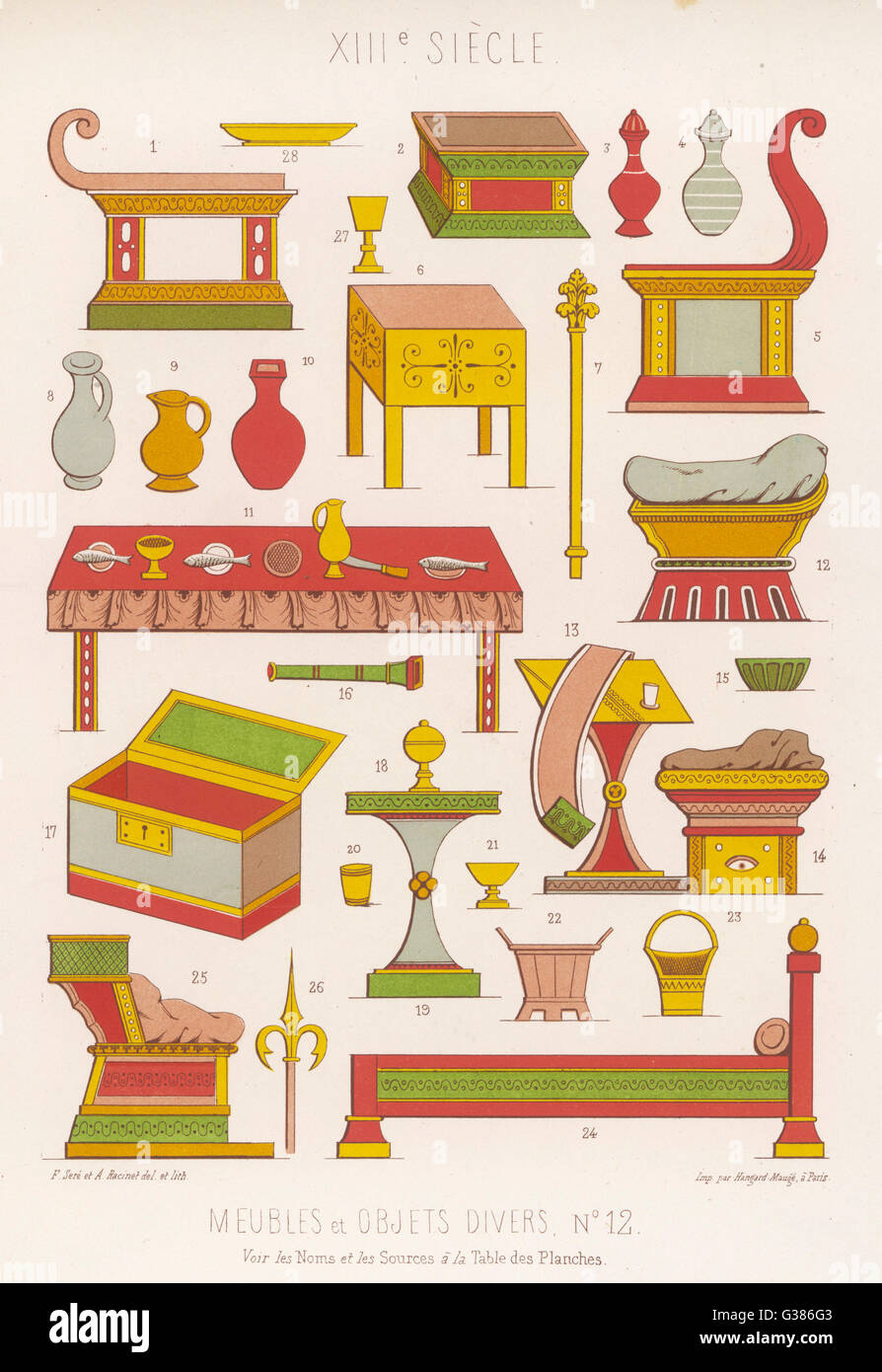 Diversas piezas de muebles Fecha: Siglo XIII Foto de stock