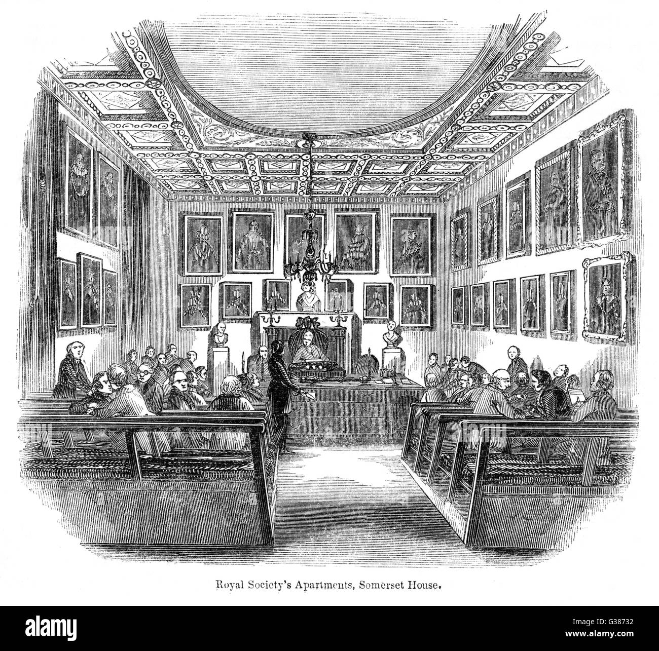 En una reunión celebrada en la Royal Society'S Apartments en Somerset House Fecha: circa 1840 Foto de stock
