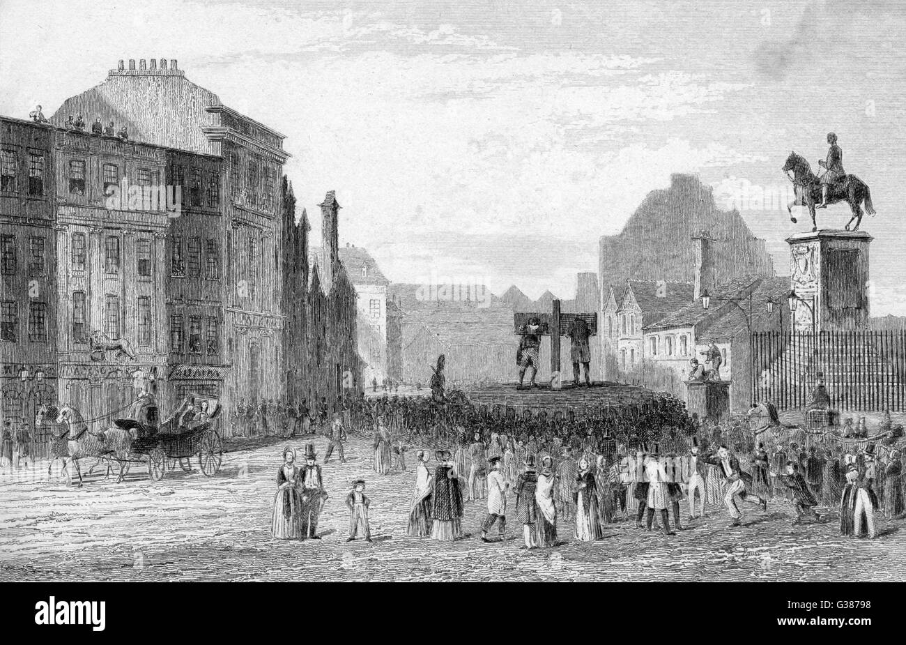 La Picota en Charing Cross, con dos personas que estaban "Picota" Fecha: circa 1810 Foto de stock