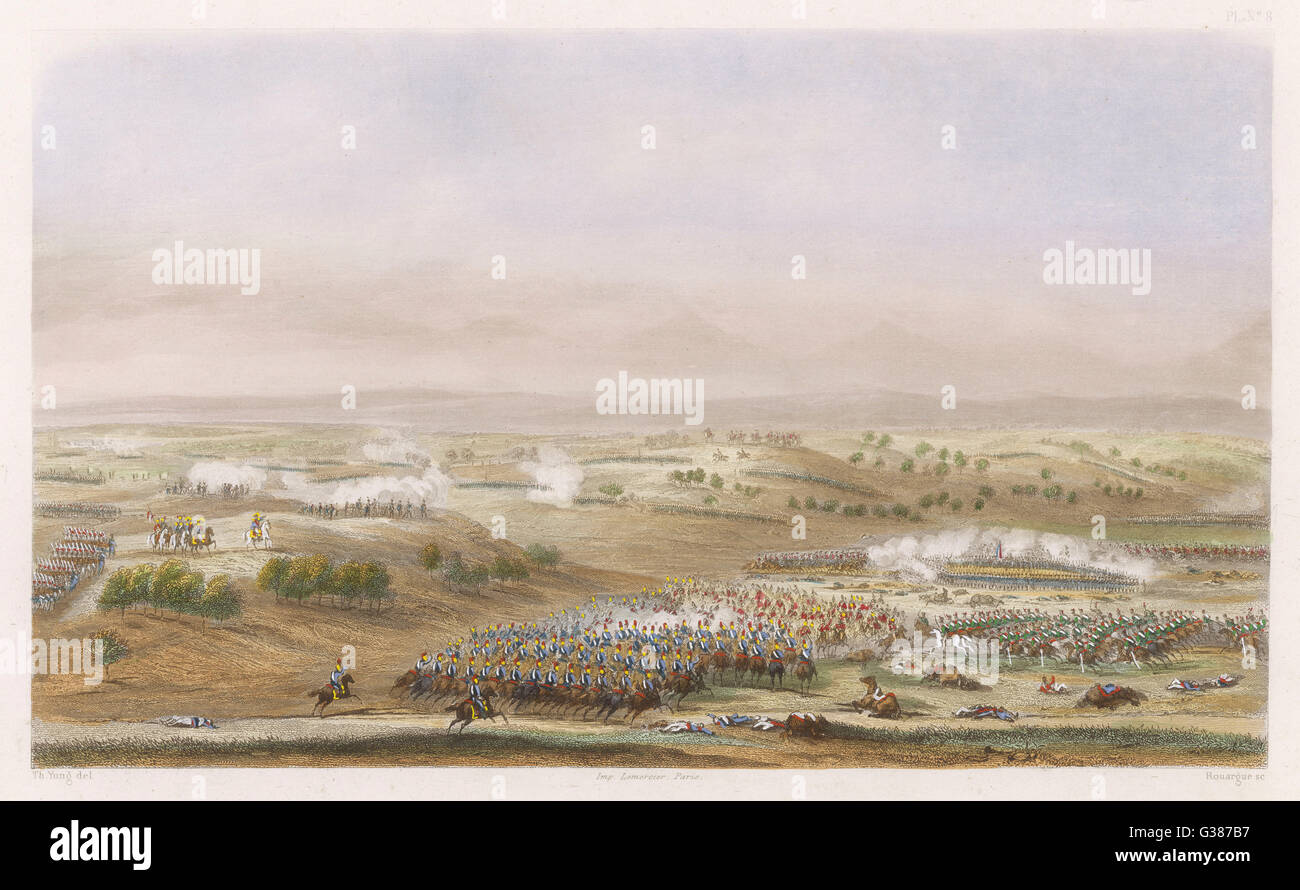 La campaña de la península Batalla de Talavera Wellington derrotas decisivamente los franceses, bajo el mando nominal del rey José Bonaparte, visto desde la izquierda Fecha: 28 de julio de 1809 Foto de stock