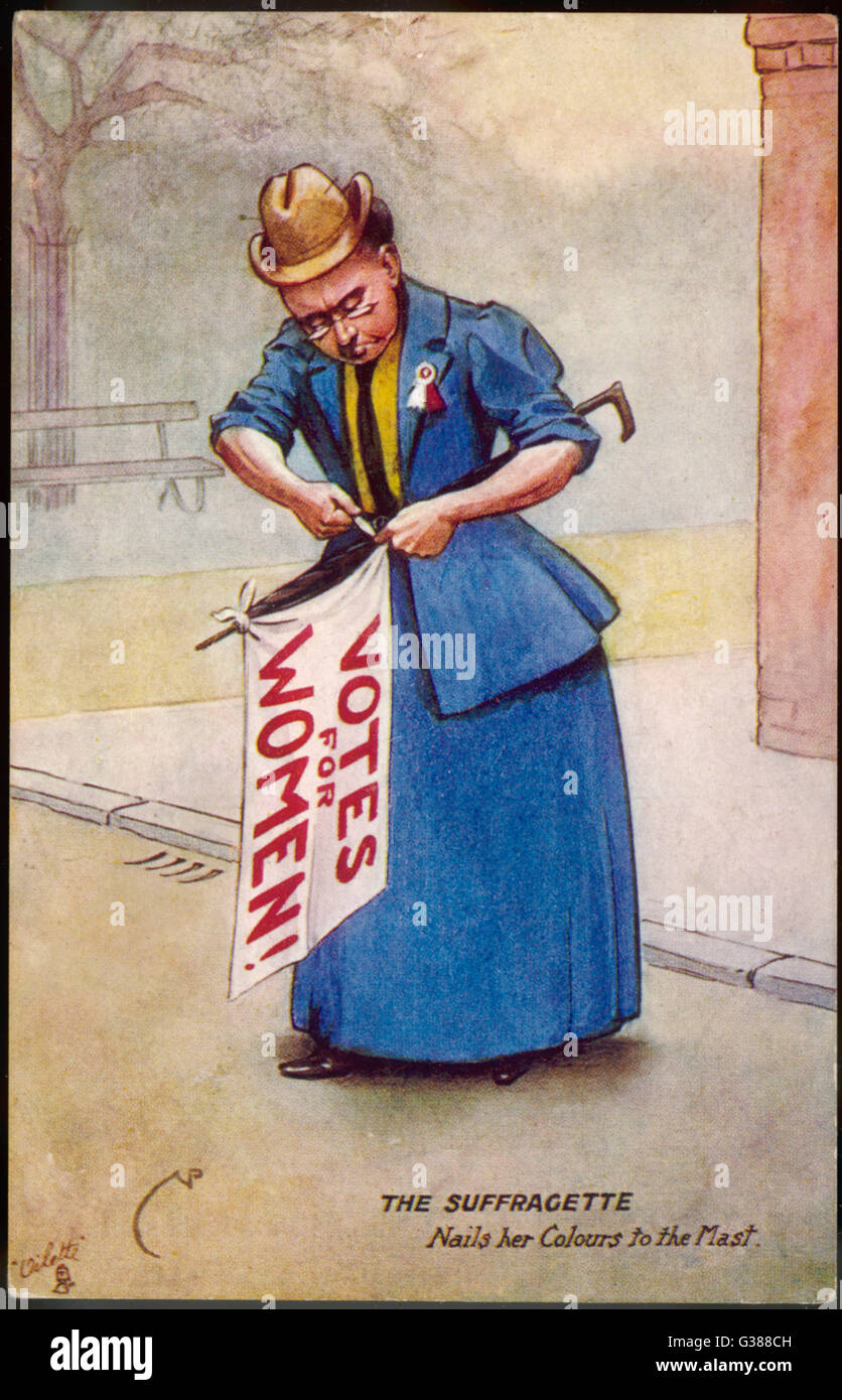 El suffragette clavos sus colores al mástil Fecha: 1905 Foto de stock