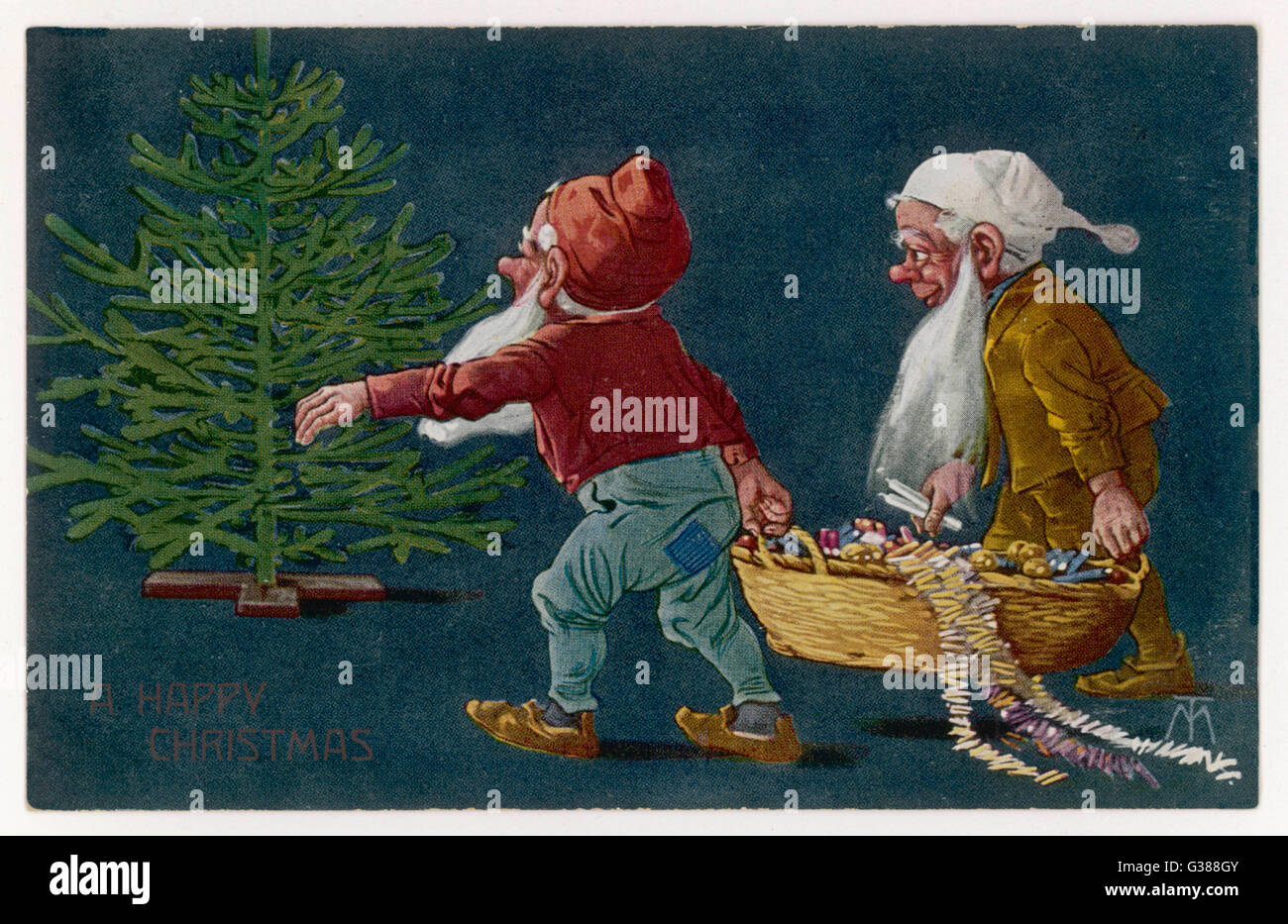 Los gnomos deck un árbol de Navidad Fecha: circa 1900 Foto de stock