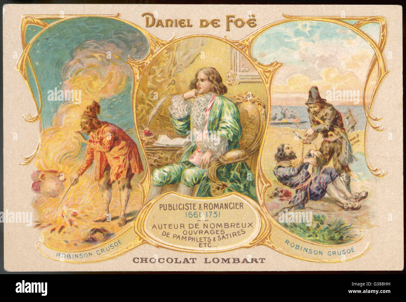 El autor, Daniel Defoe &Amp; escenas de su libro. Fecha: Primera publicación: 1719 Foto de stock