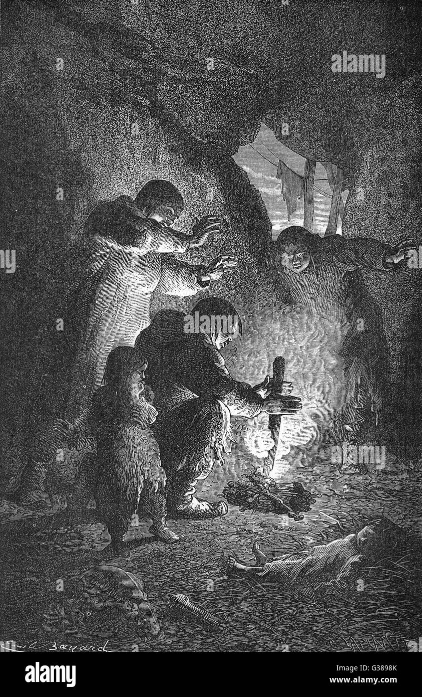 El descubrimiento del fuego por el hombre del Paleolítico Fecha circa 30.000 A.C Fotografía de El descubrimiento del fuego por el hombre del Paleolítico Fecha circa 30.000 A.C Fotografía de