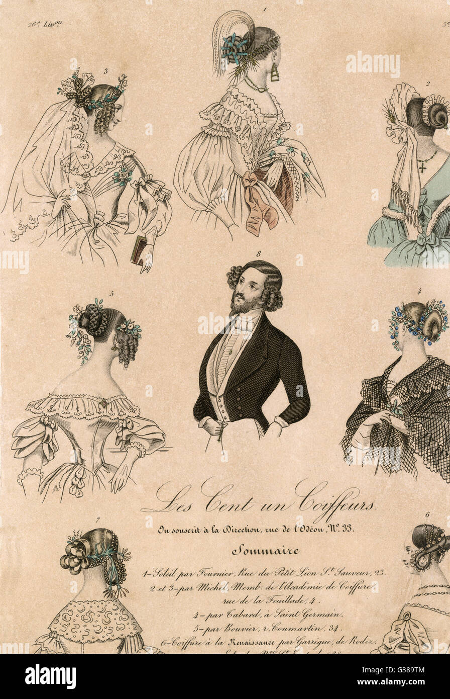 Varios estilos de pelo para hombres y mujeres Fecha: 1838 Foto de stock