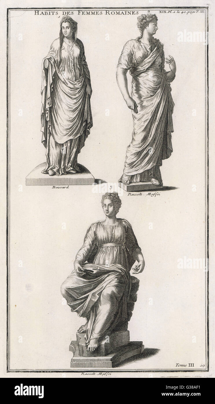 Las mujeres romanas en varios estilos de traje Foto de stock