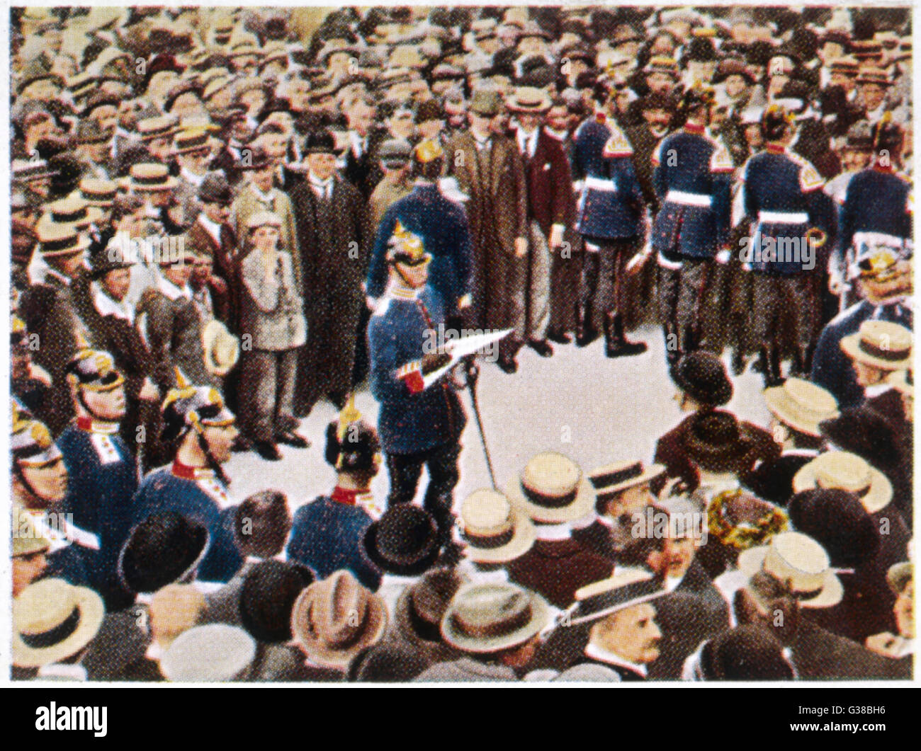 "La ira de la guerra' se anunció en Alemania Fecha: 31 de julio de 1914 Foto de stock