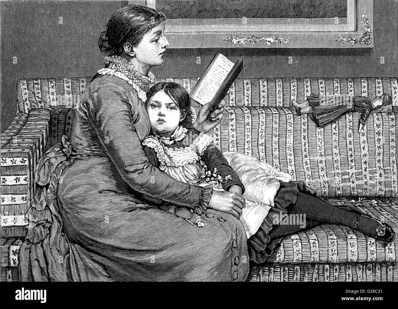 Alice in Wonderland - Una madre lee a su hija Fecha: 1879 Foto de stock