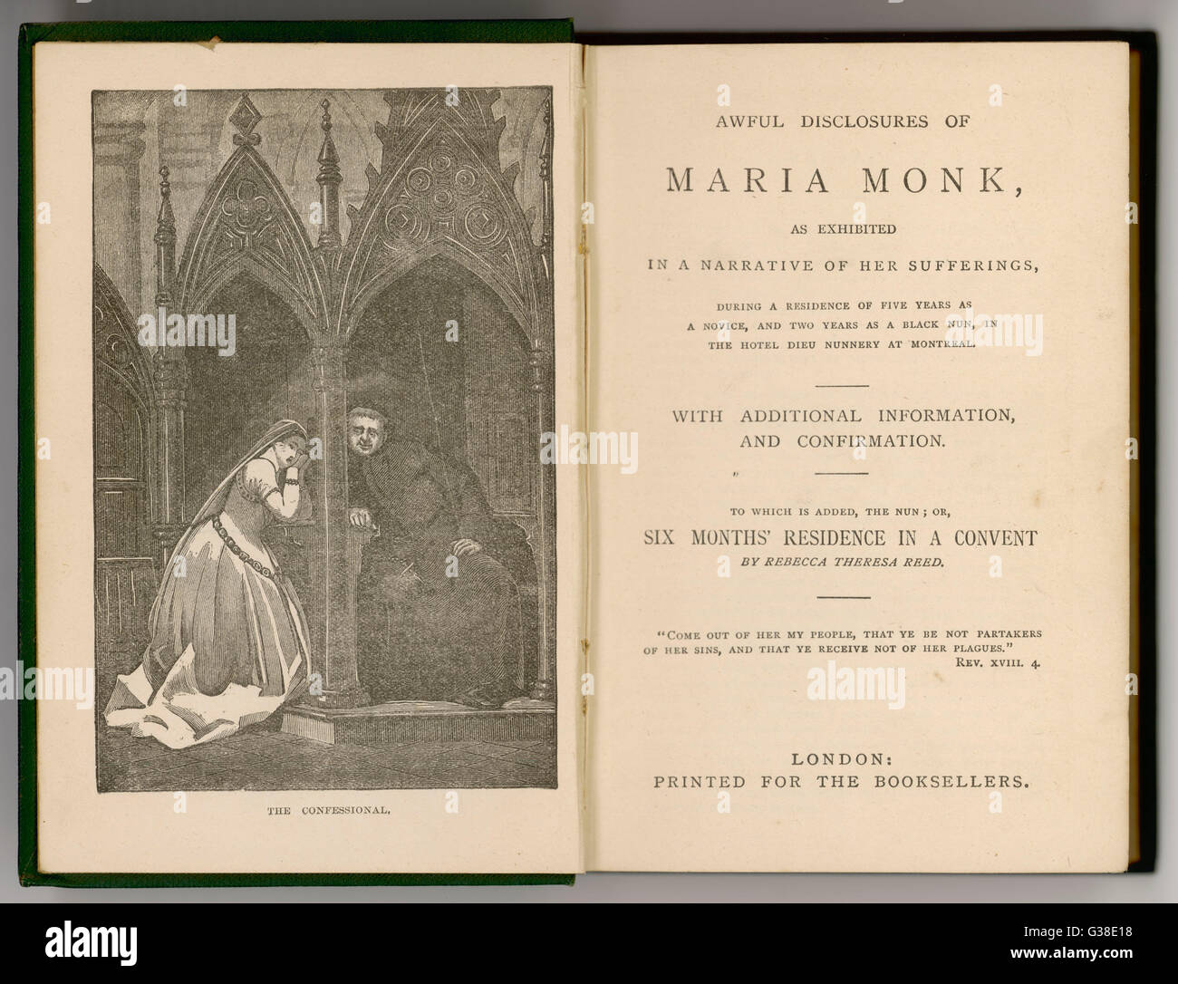 "Terribles REVELACIONES DE MARIA MONK' - supuestas revelaciones de la vida monástica, pero narrada por un señor Hoyt : después, María regresó a su antigua profesión, la prostitución Fecha: 1836 Foto de stock