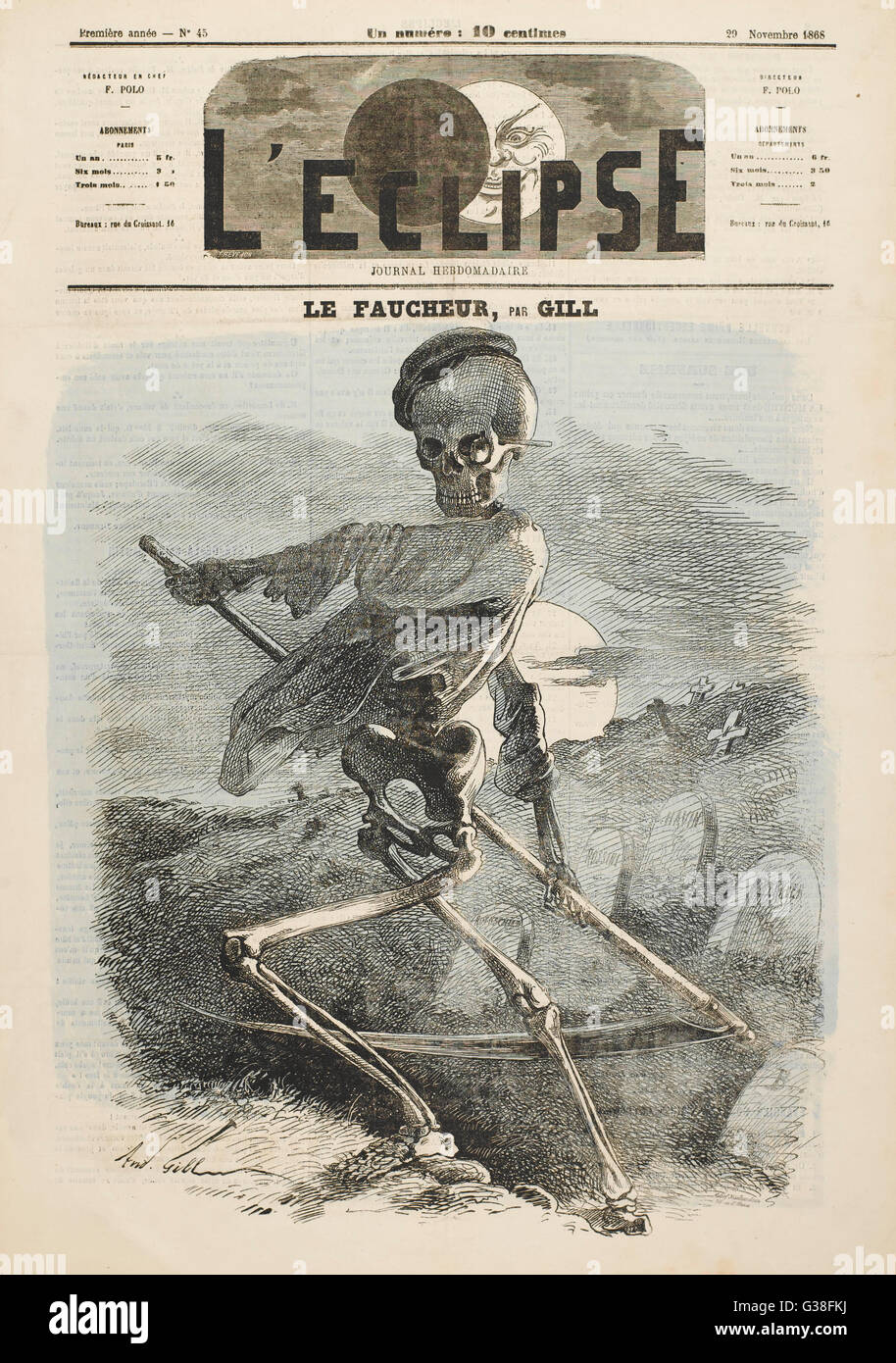 La muerte como un esqueleto, con su guadaña Fecha: 1868 Foto de stock