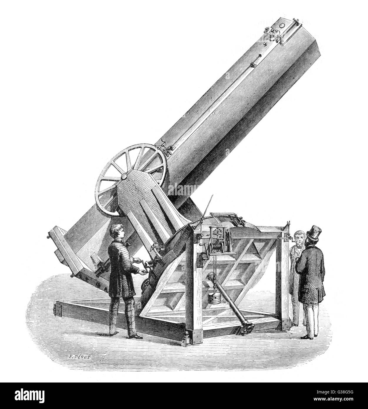 El telescopio de Léon Foucault, construido en París por secretan Foto de stock