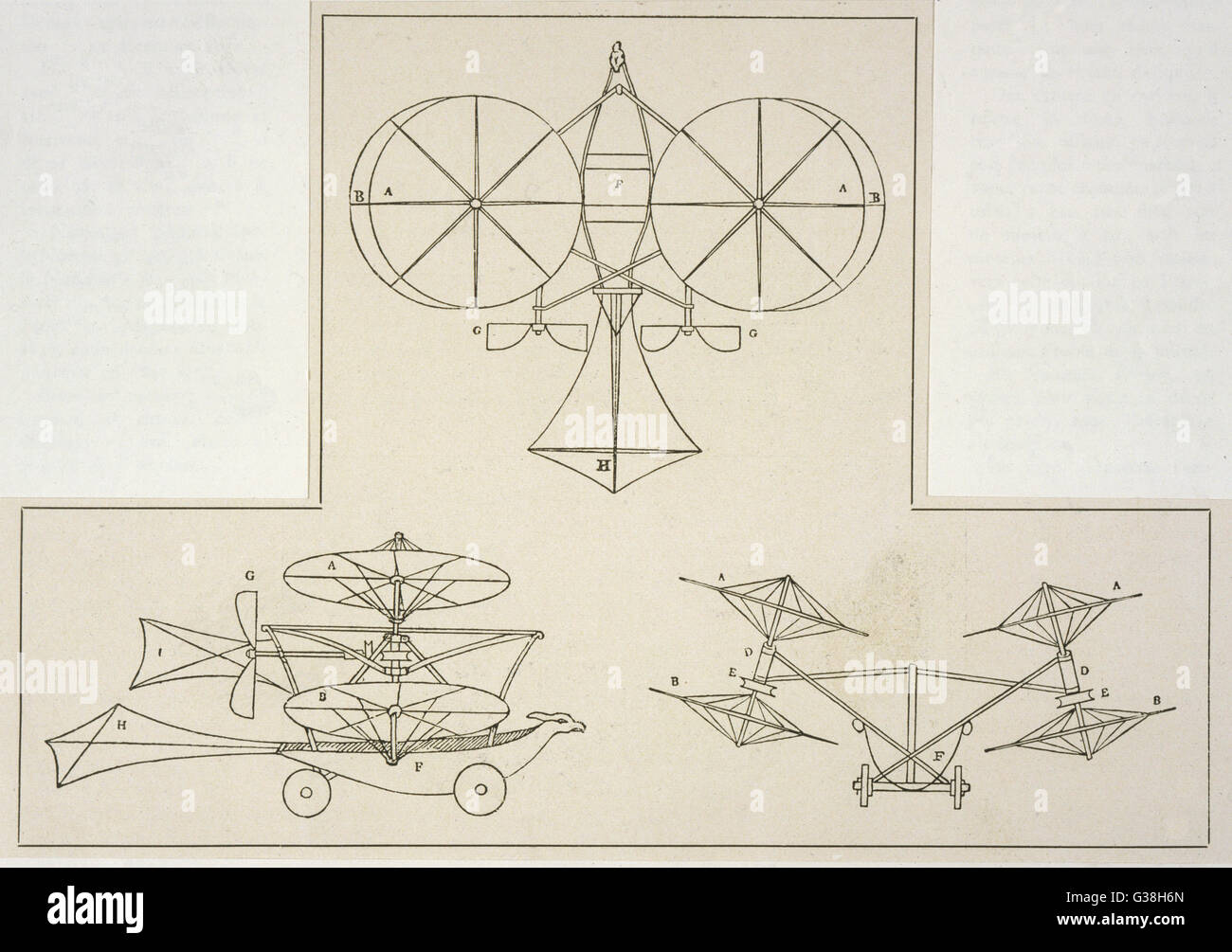 CAYLEY'S HELICÓPTERO-avión con dos rotores de helicóptero lateral para proporcionar elevación, y dos hélices para la propulsión, esta es una sorprendente propuesta clarivi dente Fecha: 1843 Foto de stock