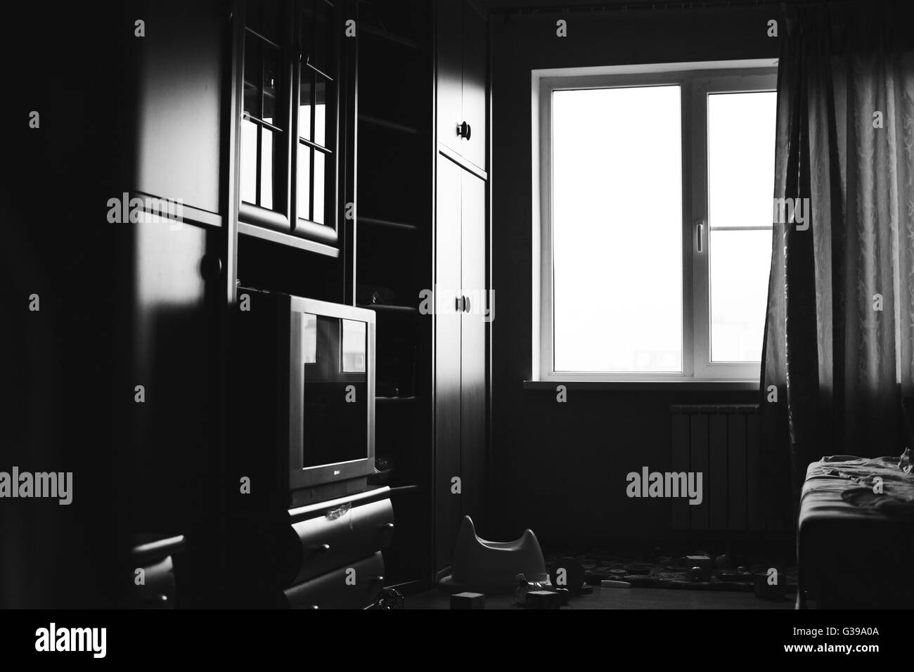Fragmento de salón en blanco y negro Foto de stock