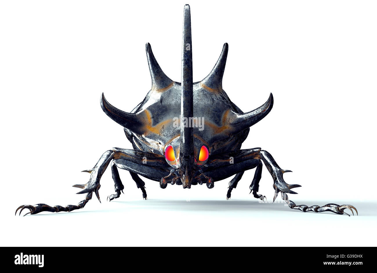Insectos robot metal aislado en blanco con trazado de recorte, 3D ilustración. Foto de stock