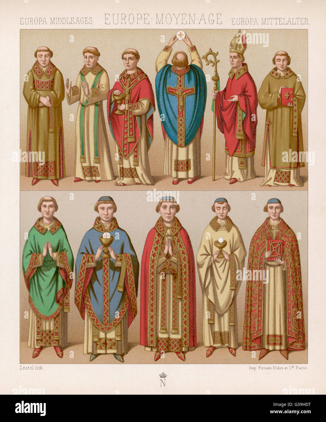 Varios clérigos de la Edad Media en sus hábitos eclesiásticos medievales  Fecha Fotografía de stock - Alamy