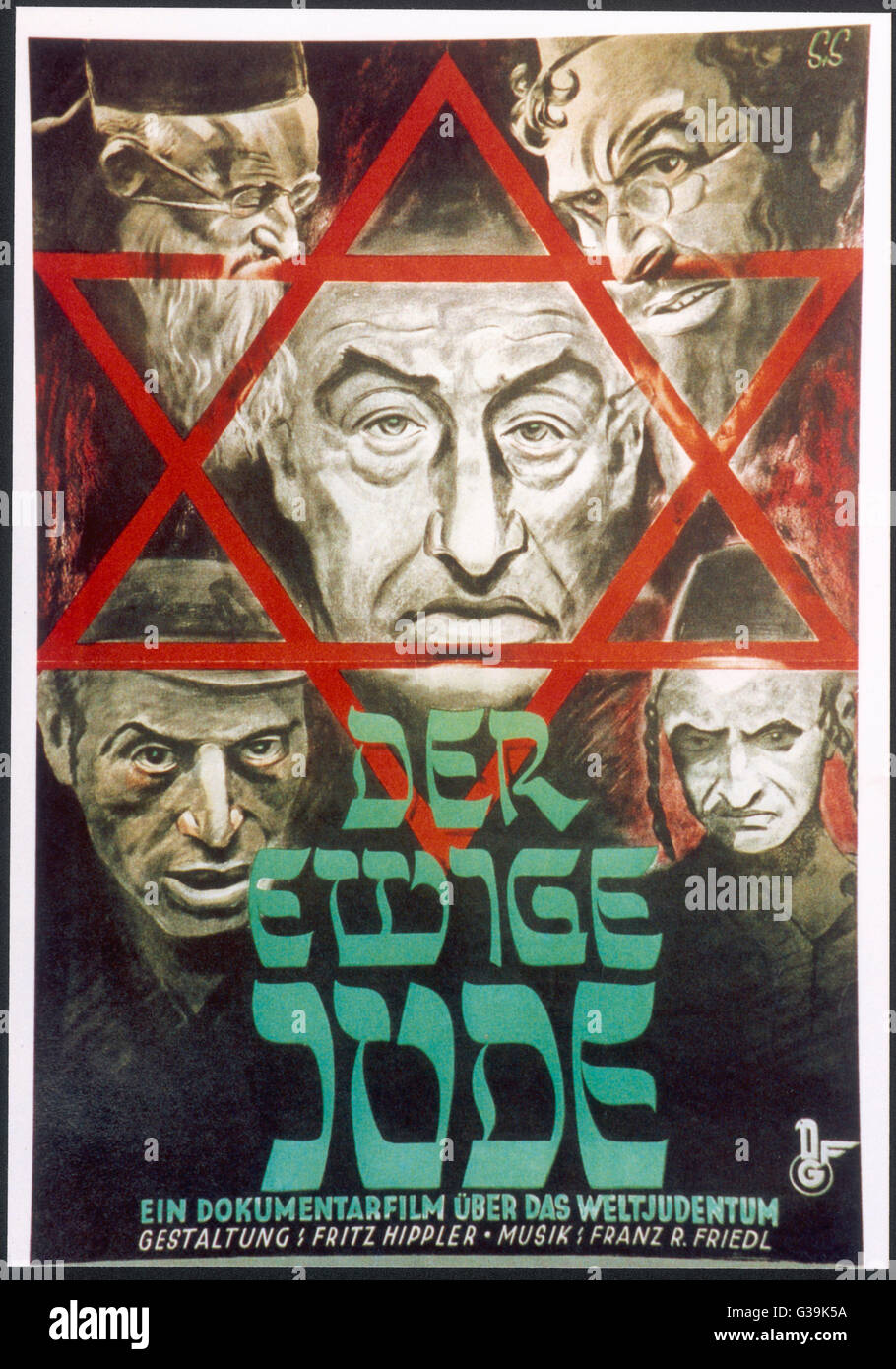 Cartel de "El Judio Eterno', un documental producido por propaganda Goebbels que despertaba la violencia antisemita. Acompañados por una exposición viajó de Alemania. Foto de stock