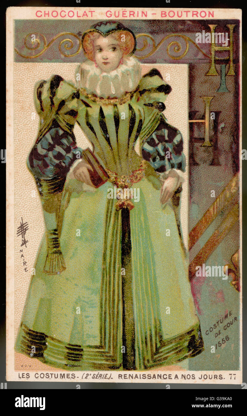 Una reina, probablemente francés, en un traje ricamente decorado digno de la realeza Fecha: 1530 Foto de stock