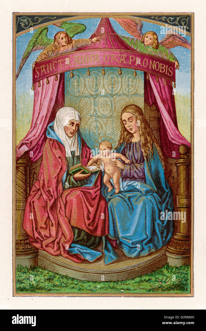 María muestra su bebé a su madre, Anna Foto de stock