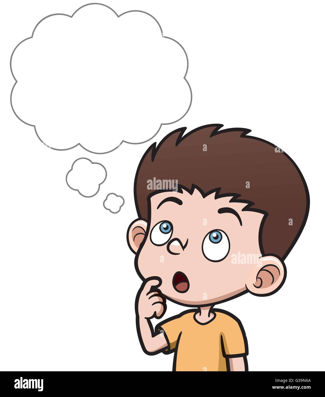 Ilustración vectorial de Cartoon chico pensando con burbuja blanca Ilustración del Vector