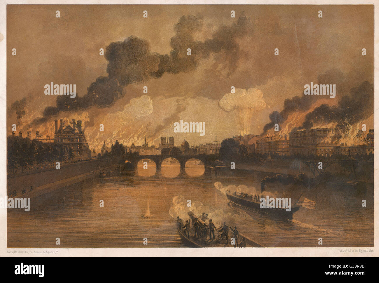 París en llamas Fecha: 24 de mayo de 1871 Foto de stock