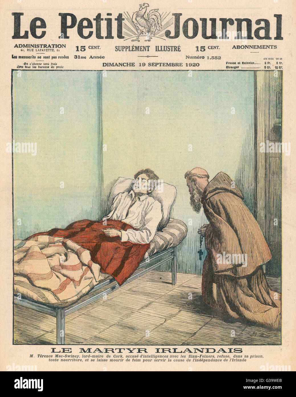 Terence MacSwiney, Alcalde de Cork, entra en huelga de hambre y muere. Fecha: 1920 Foto de stock