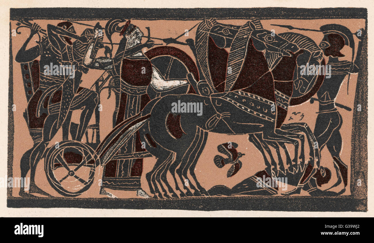 La antigua Grecia a los soldados, algunos en carros y algunos a pie,  utilizar lanzas y espadas contra su enemigo Fotografía de stock - Alamy