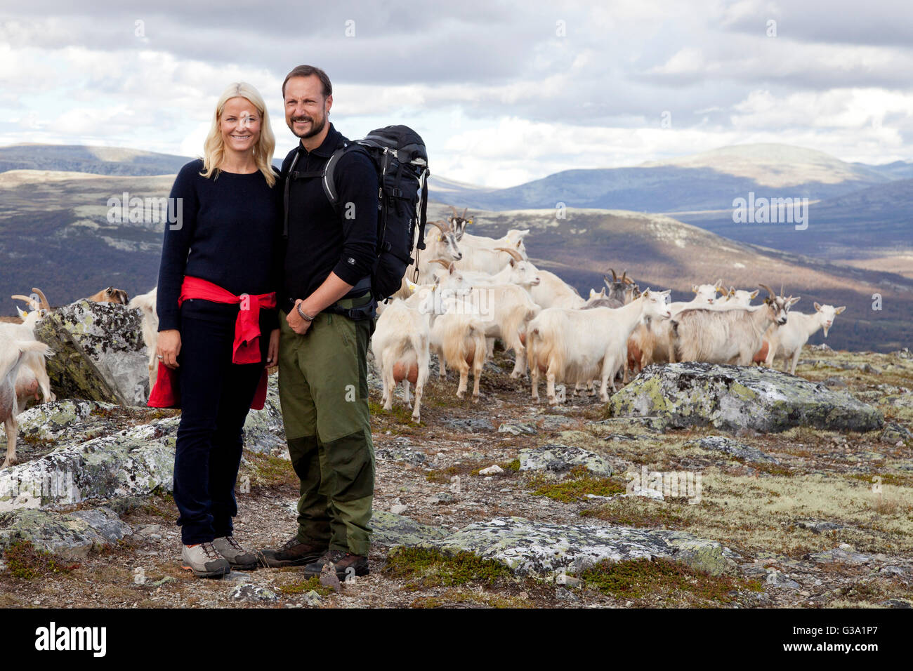 El príncipe heredero Haakon y la princesa heredera Mette-Marit de Noruega, durante una visita al condado de Hedmark en Noruega Foto de stock