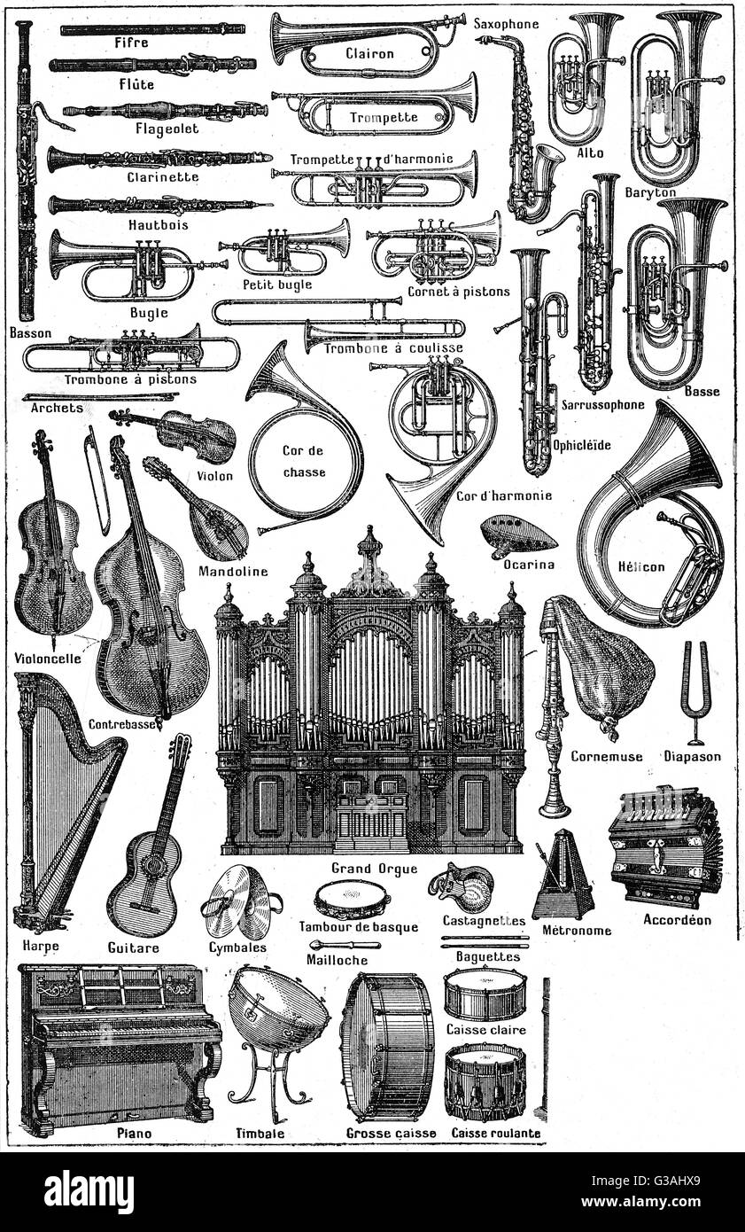 Instrumentos musicales franceses Imágenes de stock en blanco y negro - Alamy