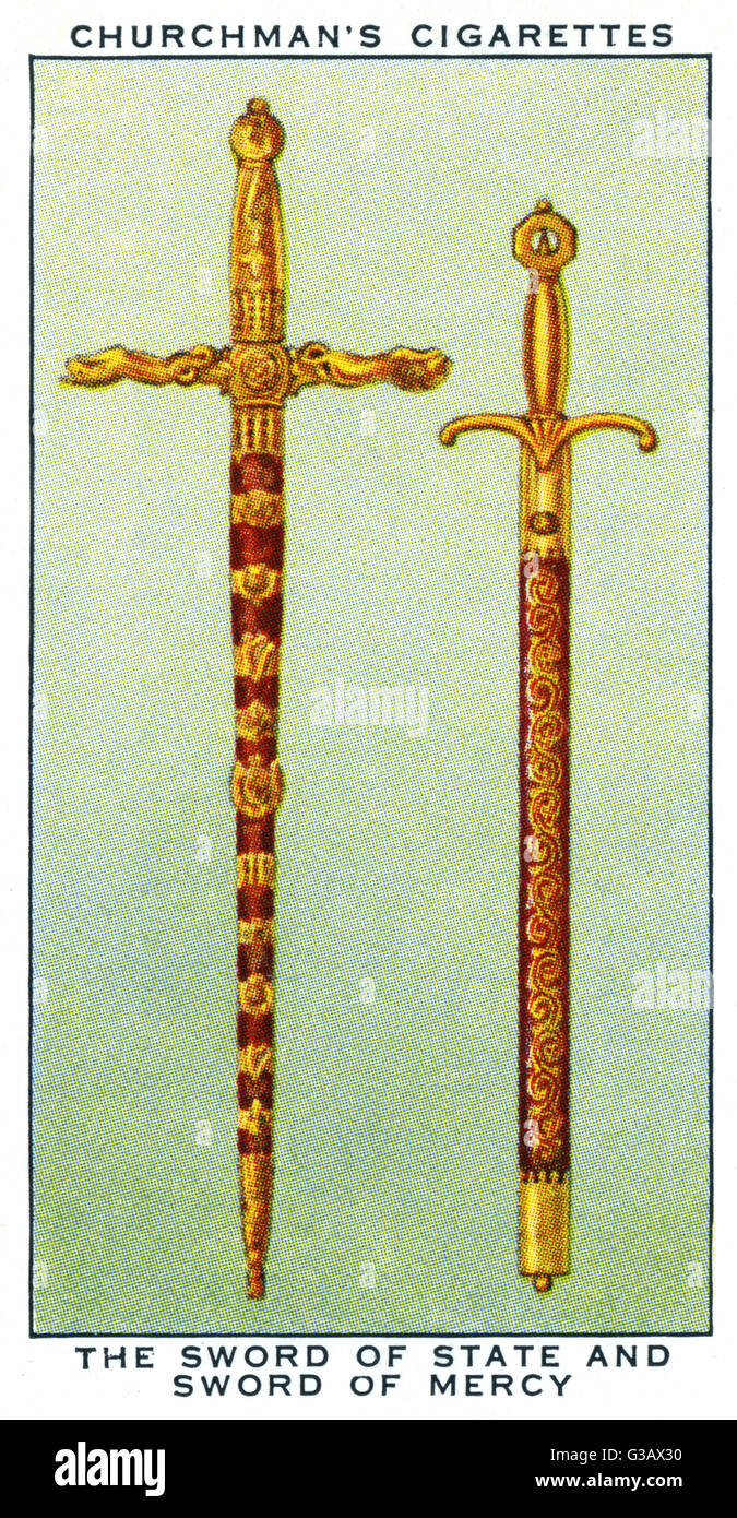 Las joyas de la corona de Inglaterra la espada del estado y la espada de la  misericordia Fecha: 1937 Fotografía de stock - Alamy