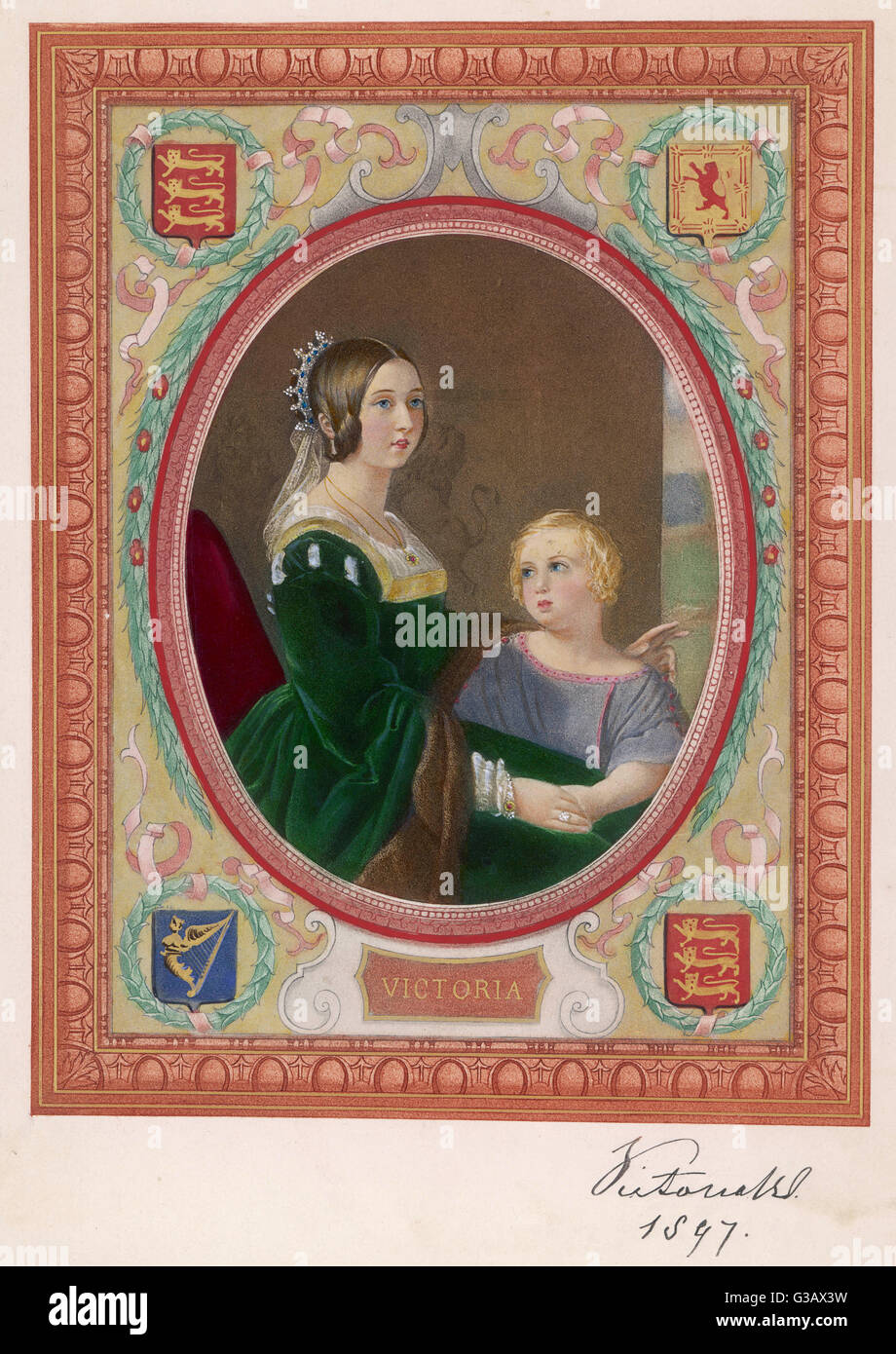EDWARD VII con su madre, la reina Victoria Fecha: 1847 Foto de stock