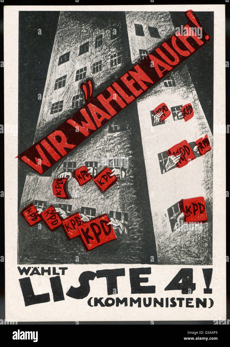 Cartel invitando a votar comunista (KPD = Kommunistische Partei Deutschlands) en las elecciones alemanas Fecha: 1924 Foto de stock