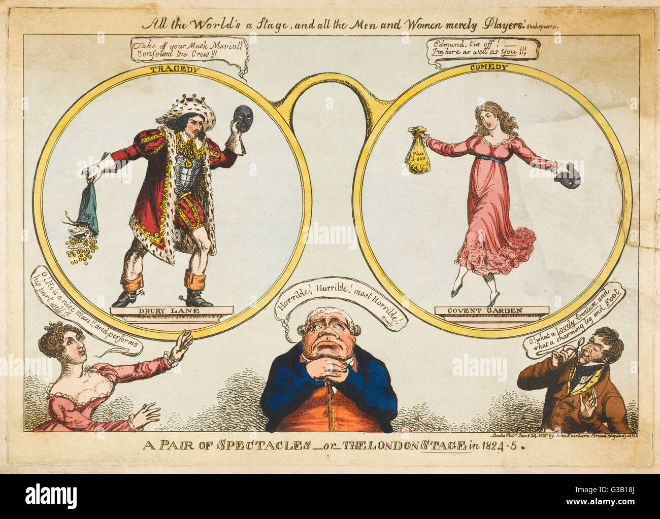 EDMUND KEAN actor inglés en un trágico papel, equilibrando Maria Foote en un cómic: comentarios satíricos sobre la etapa de Londres en 1824-5 Fecha: 1787 - 1833 Foto de stock